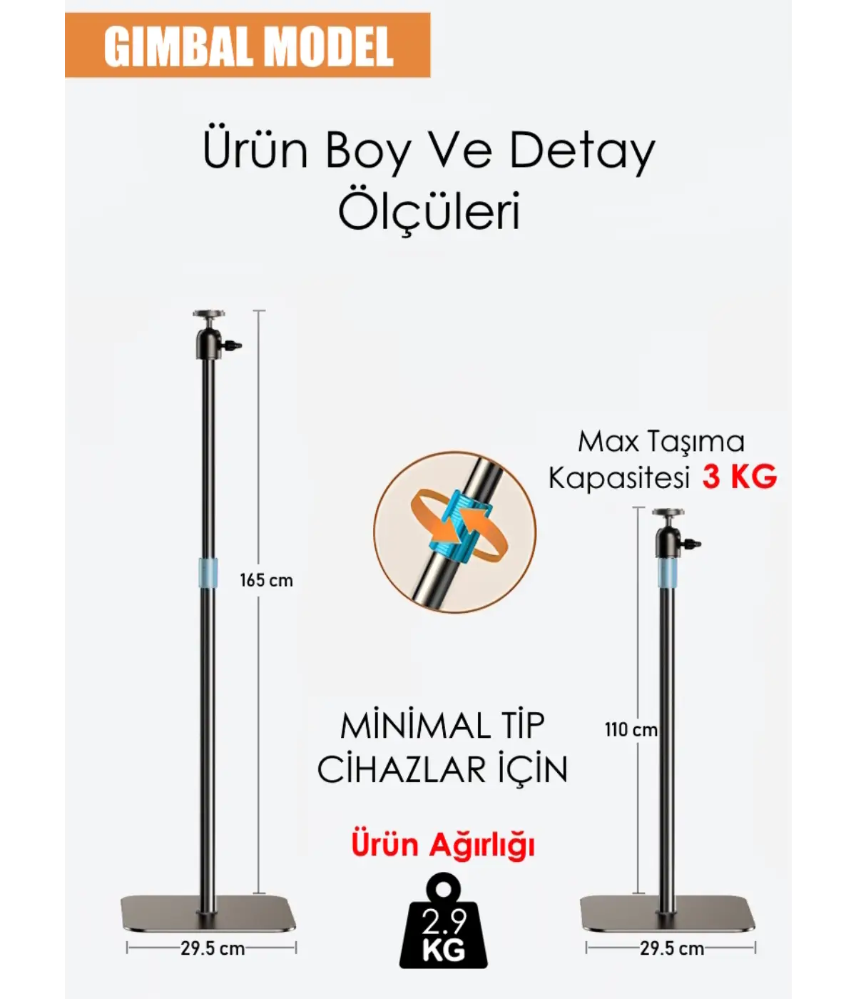 Projeksiyon Cihazı Standı Ayaklı Projeksiyon Vidalı-Gimbal Model Ayarlanabilir Yükseklik Tripod